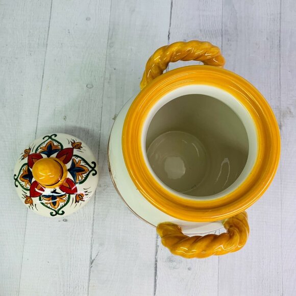 Chris Madden JCPenny VILLA ANCONA Floral Band Rope Handle 9" Medium Canister Jar - Picture 6 of 9